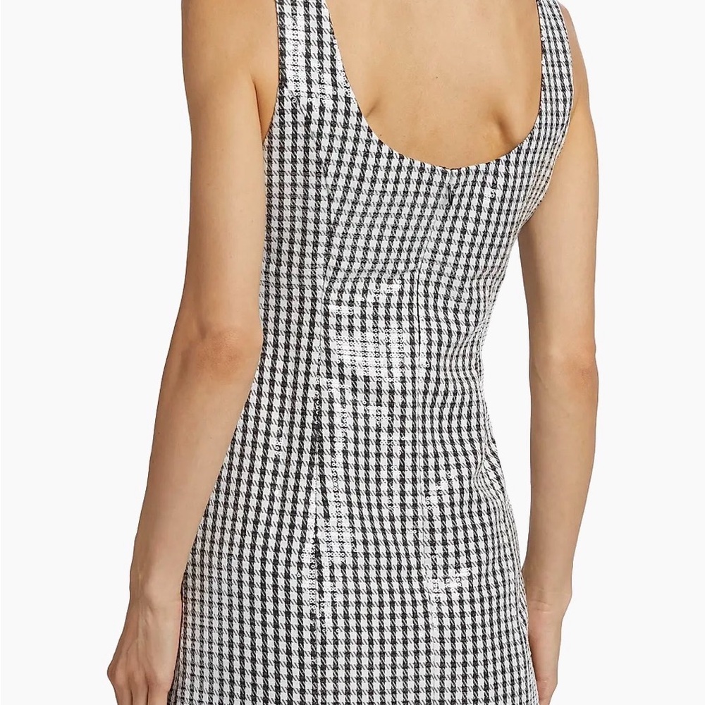 Wayf houndstooth print minidress with an iridescent sequin overlay size large - Picture 3 of 9